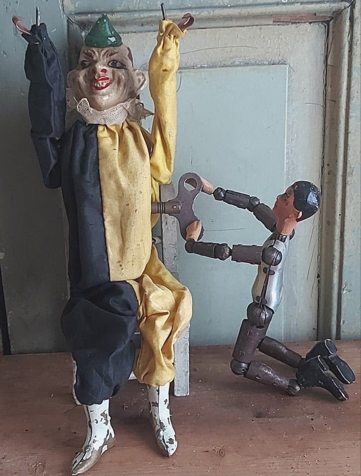 Saba Bucherer figuur windt Migault clown op, Antiek en Kunst, Ophalen of Verzenden