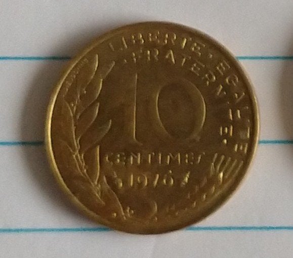 franse munt 10 centimes 1976, volgnr 90.0, Ophalen of Verzenden, Frankrijk, Losse munt