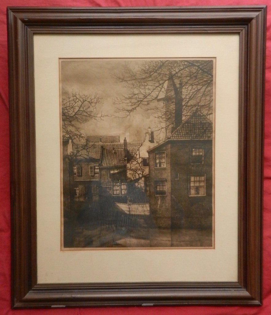 Grote ets Zuidsingel Amersfoort Dirk Harting 1884-1970 45x36, Ets, Stadsgezicht, Ophalen of Verzenden, Met tekst