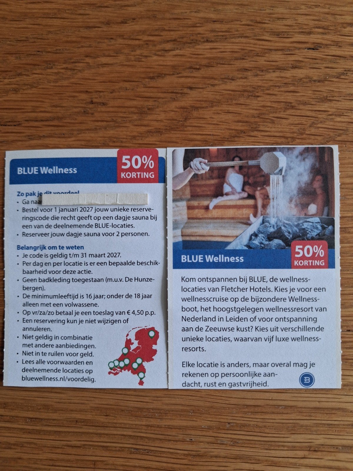 BLUE WELLNESS LOCATIES 50% KORTING VOOR 2 PERSONEN!, Twee personen, Kortingsbon, Spa of Sauna