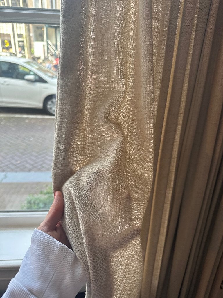 Linnen gordijnen te koop, Overige materialen, 145 cm, Ophalen of Verzenden, Zo goed als nieuw