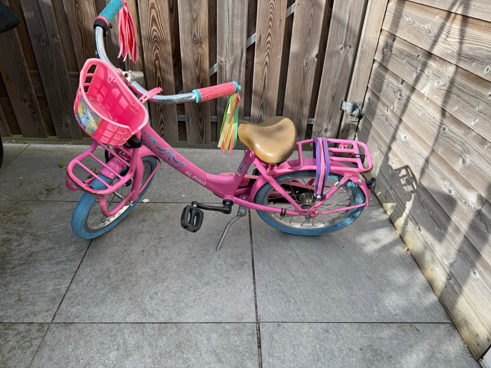 Alpina meisjesfiets roze 14 inch, Ophalen, Gebruikt, Terugtraprem, Minder dan 16 inch