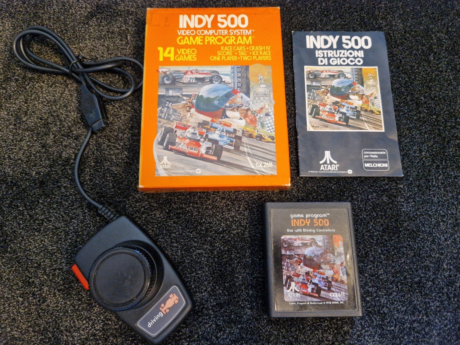 Atari 2600 Spel Indy 500 + 1 Driving Controller, Gebruikt, 1 speler, Racen en Vliegen, Ophalen of Verzenden