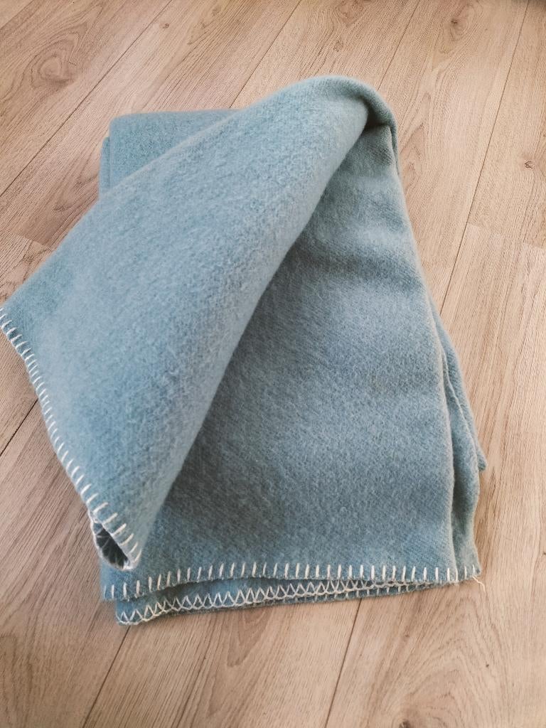 AaBb retro/ vintage zuiver scheerwol deken, Gebruikt, Eenpersoons, Blauw, Ophalen of Verzenden