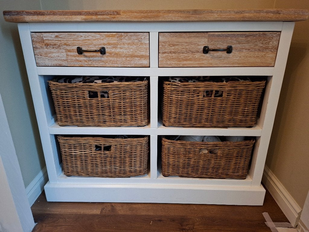 Landelijk mandenkastje met laden, 100 cm., Ophalen, 50 tot 100 cm, Met lade(s), 25 tot 50 cm