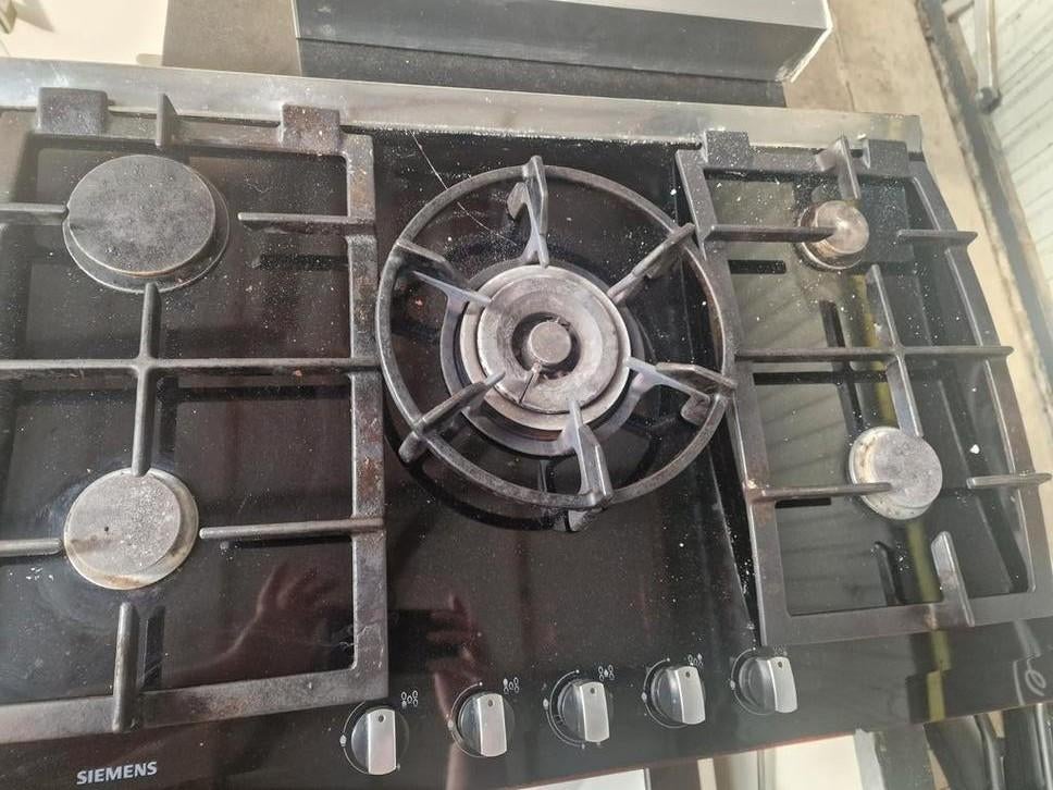 Siemens 5 pits gaskookplaat gaskookplaat op glas met barst, Witgoed en Apparatuur, Fornuizen, Inbouw, Gas, 5 kookzones of meer