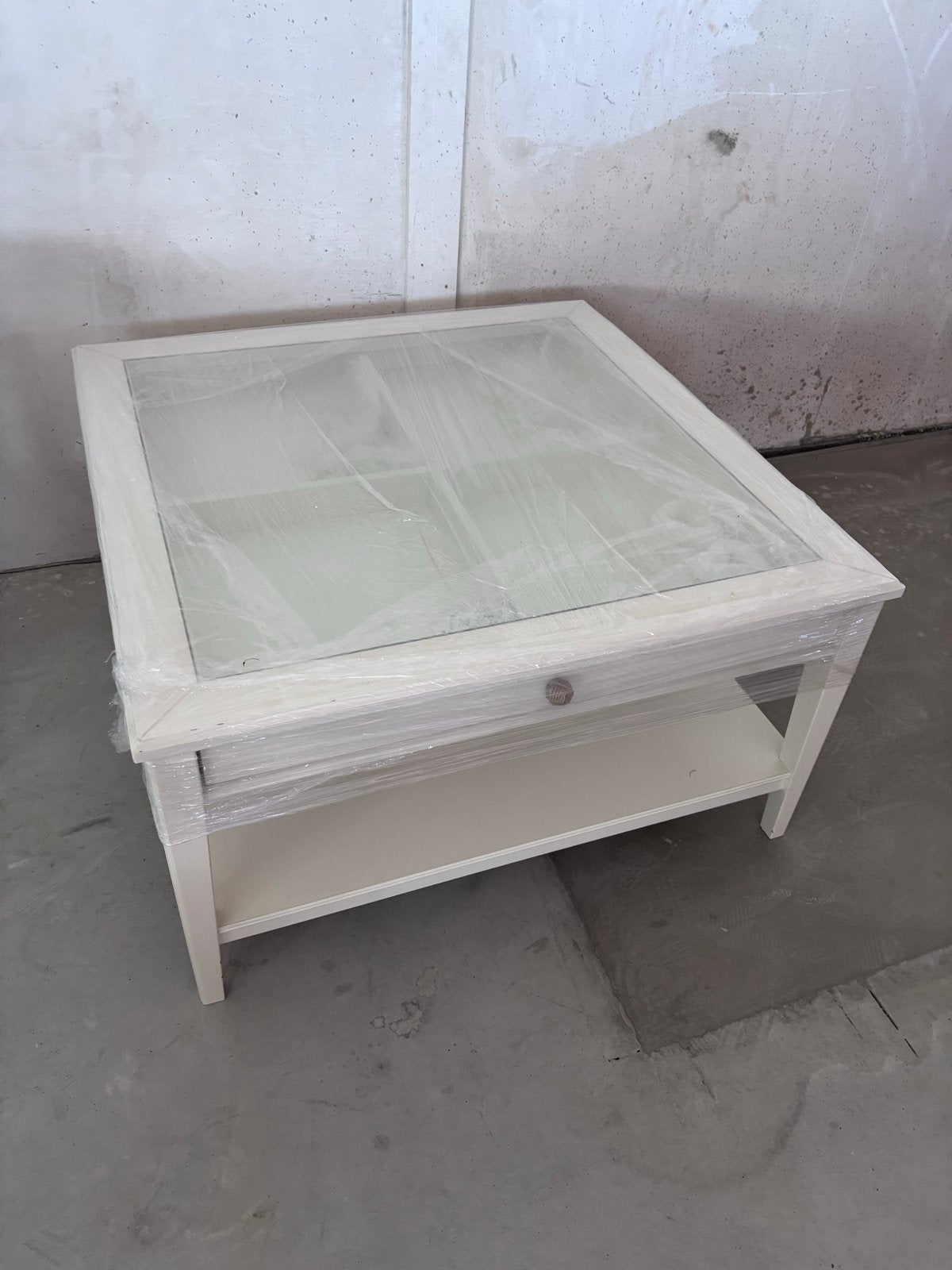 IKEA Salontafel met glazen blad en lade, Ophalen, Gebruikt, Rechthoekig, Glas