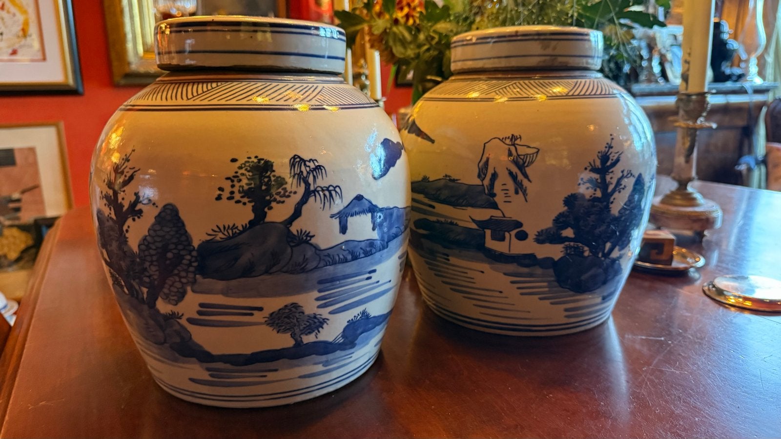 Antieke Chinese Gemberpot- Blauw en Wit, Ophalen