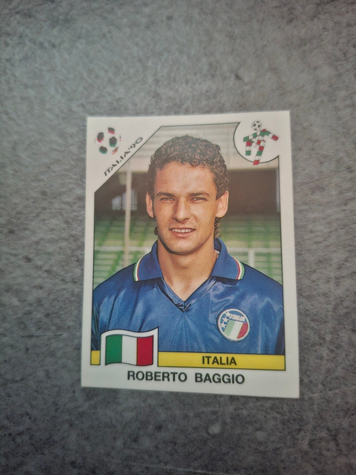 Panini sticker WK 90 Italia. Roberto Baggio Italië., Ophalen of Verzenden, Zo goed als nieuw, Sticker