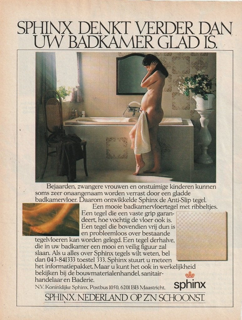 retro reclame 1982 Sphinx Maastricht bad zwangere vrouw, Verzenden, Overige typen