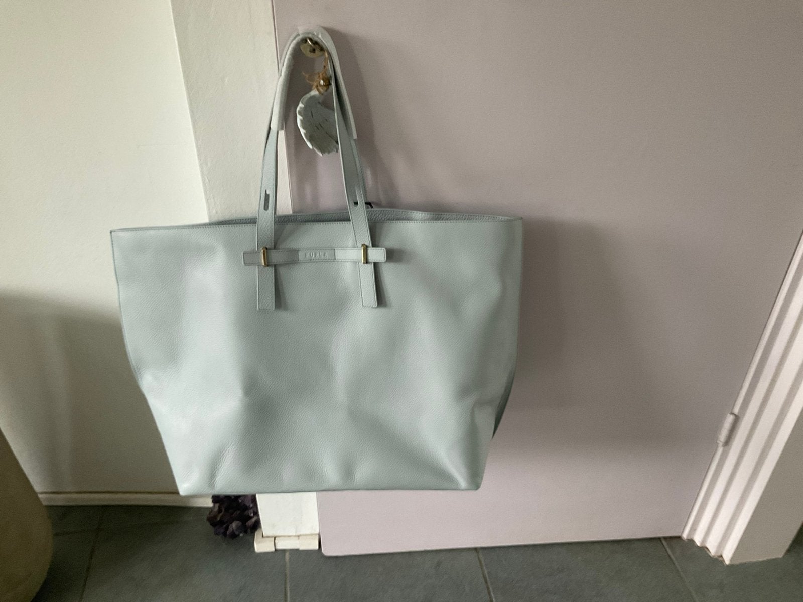 Furla,grote lichtblauwe leren shopper,nieuw!, 40 tot 60 cm, 30 cm of meer, Blauw, Nieuw