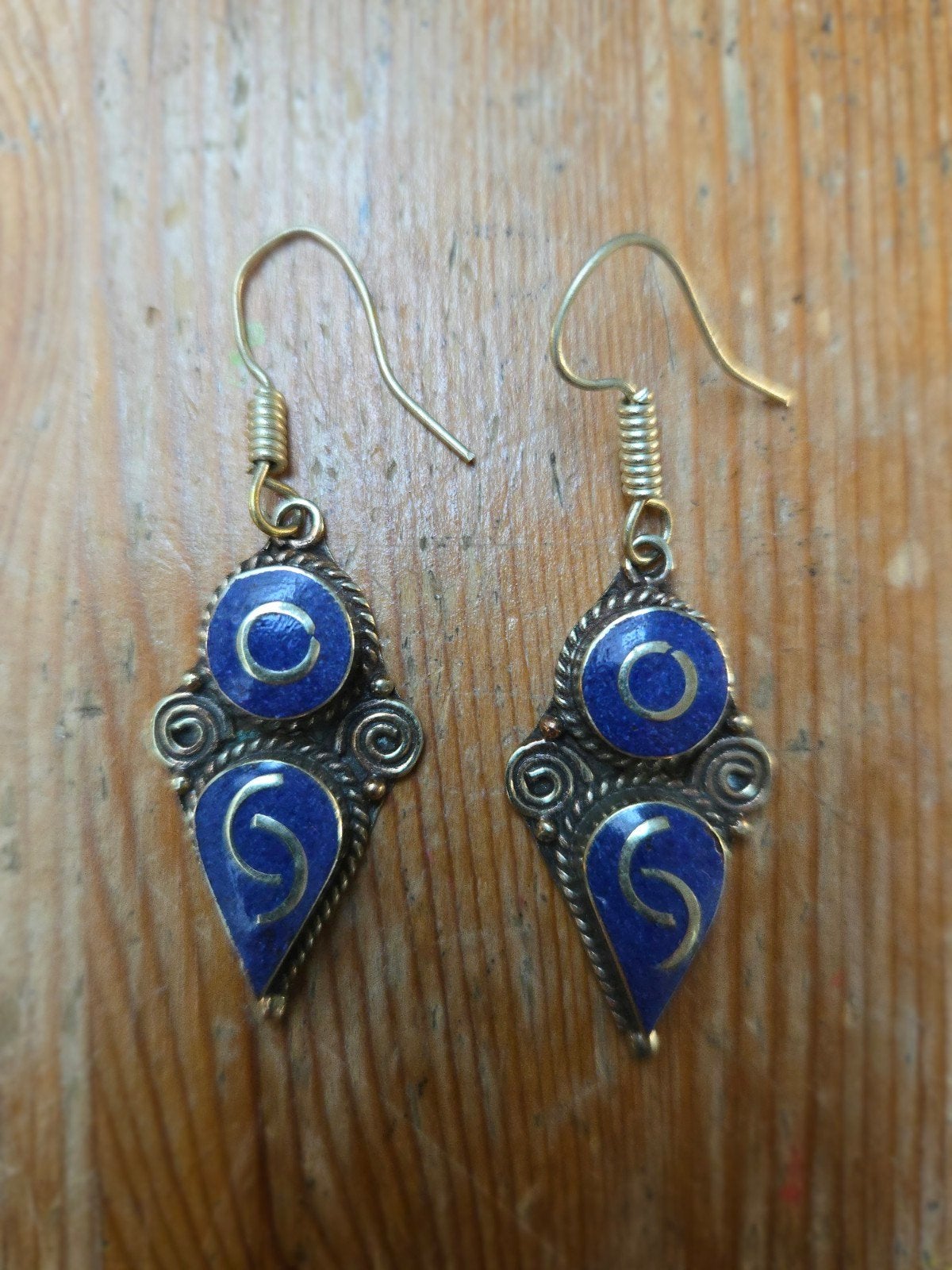 Unieke Nepalese blauwe oorbellen - Handgemaakt, Overige materialen, Hangers, Zo goed als nieuw, Verzenden
