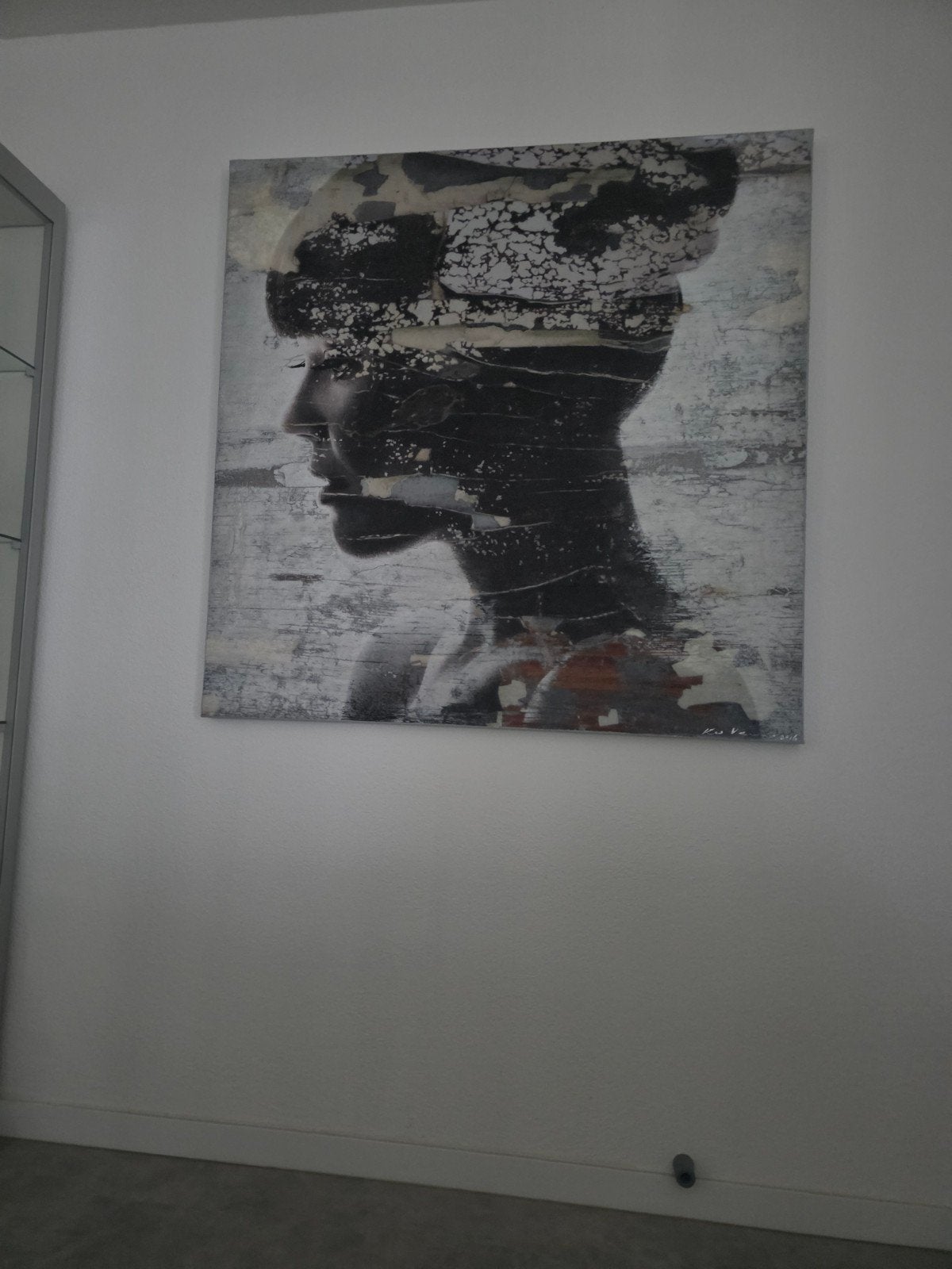 Modern schilderij: Vrouwelijk profiel met textuur, Ophalen, Gemengde techniek, Op houten frame, Portret