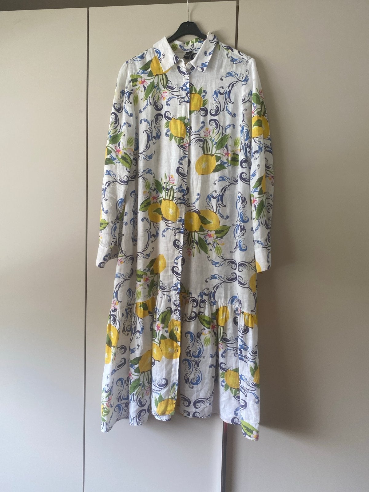 Yoek jurk met citroenprint, maat 42/44, Kleding | Dames, Jurken, Wit, Maat 42/44 (L), Ophalen of Verzenden, Zo goed als nieuw