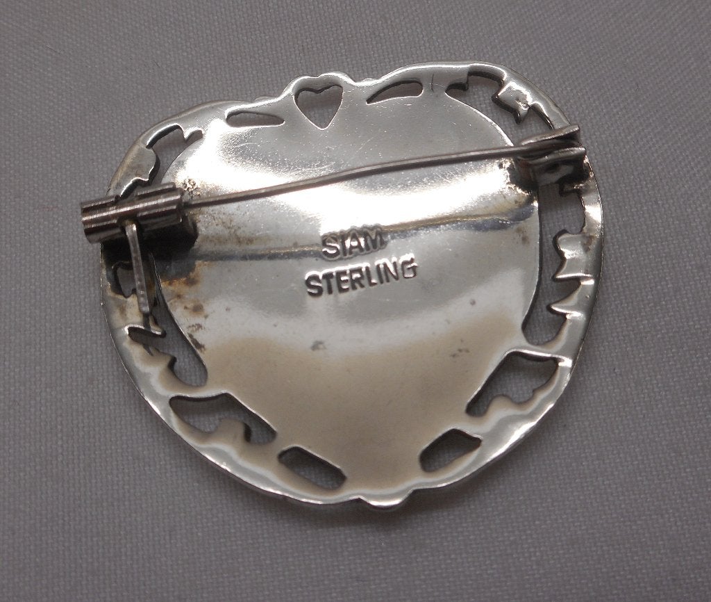 Sterling zilveren antieke broche met groen Emaillen nr.1670, Verzenden, Zilver, Broche
