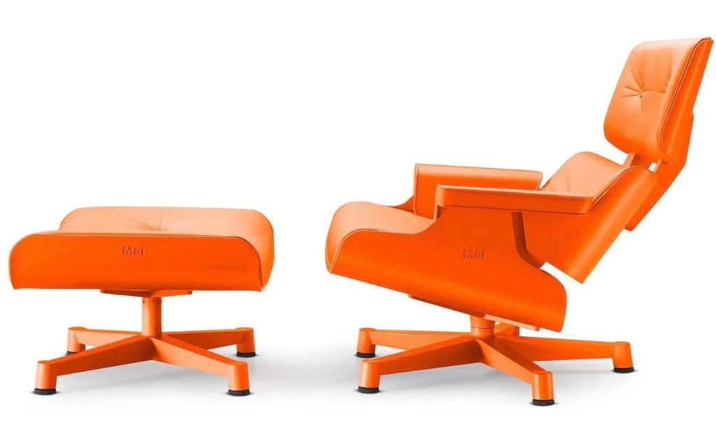 Eames Lounge Chair en Ottoman - Oranje - MAL1956, Kunststof, Ophalen of Verzenden, Zo goed als nieuw, Eén