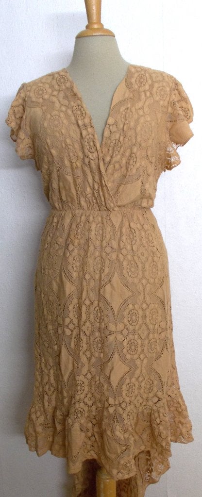 Ibiza/boho romantische kant look bruine maxi dress! M, Kleding | Dames, Maat 38/40 (M), Bruin, Verzenden, Zo goed als nieuw