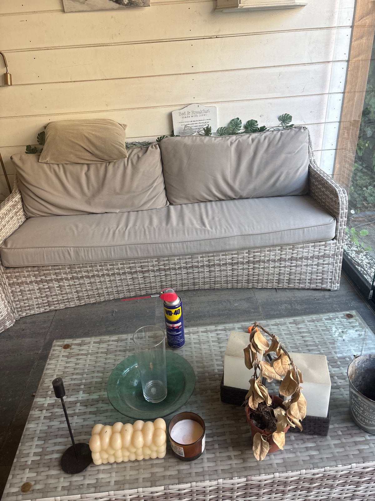 Wicker Loungeset met Bank, Stoelen en Salontafel, Tuin en Terras, Tuinsets en Loungesets, Ophalen, 4 zitplaatsen, Gebruikt, Loungeset