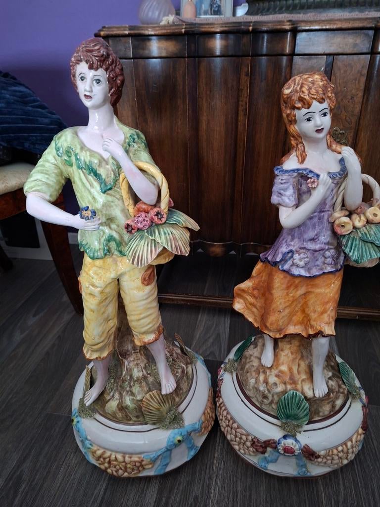 Groot Italiaans Capodimonte porseleinen beeldenpaar, 70cm, Ophalen
