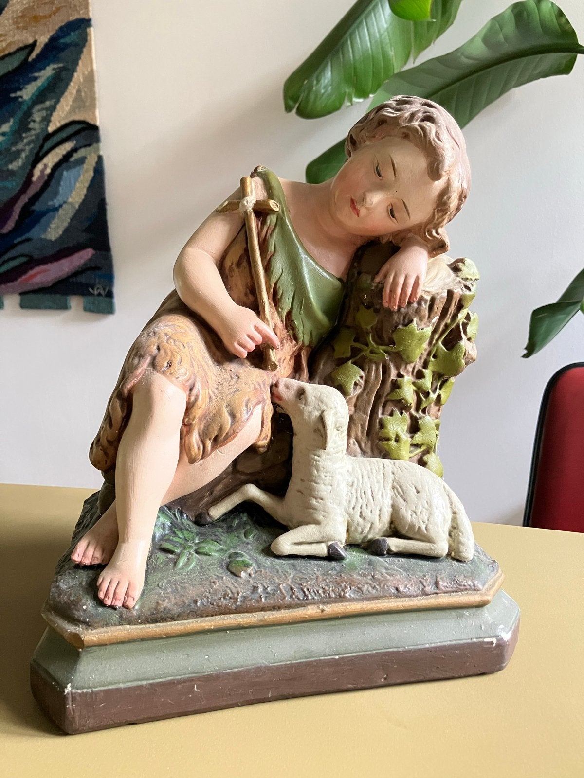 Gipsen beeld Johannes de Doper met lam, ca. 1930, Antiek en Kunst, Gips, Ophalen of Verzenden, Beeld, Klassiek
