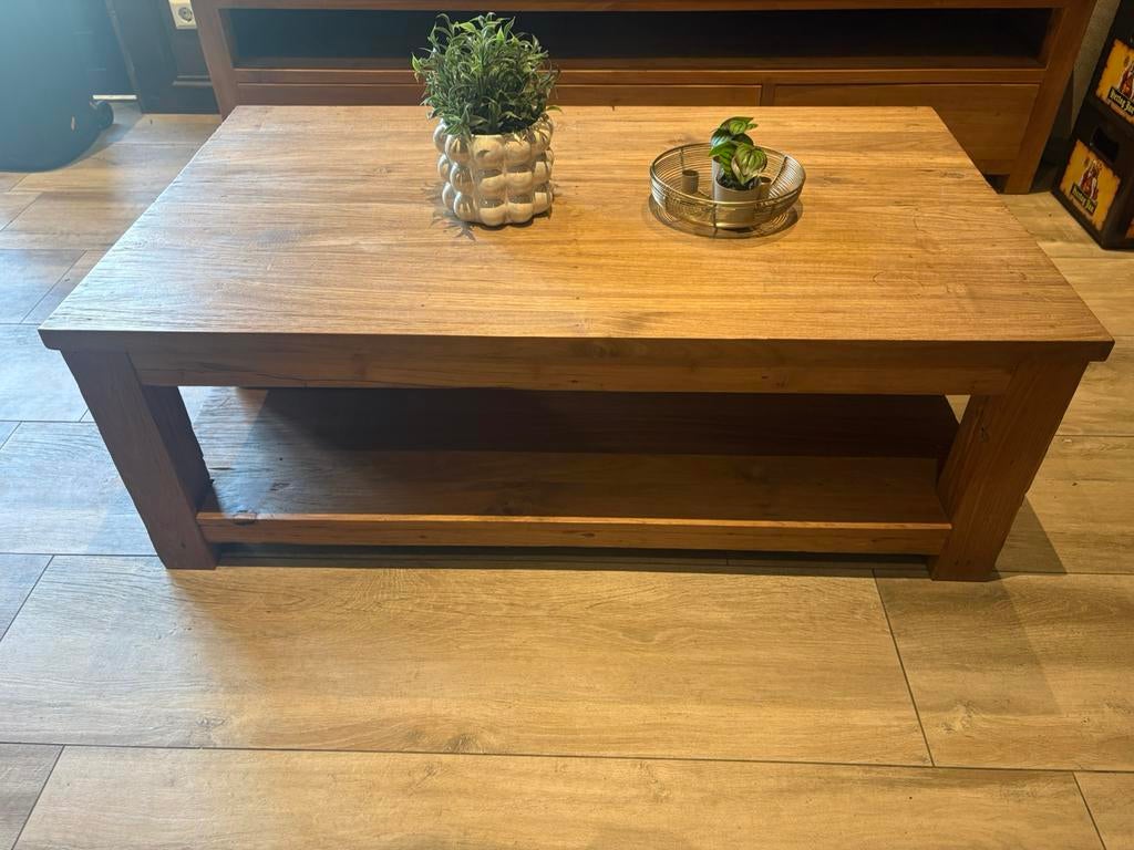 Salon tafel massief teakhout, Huis en Inrichting, Tafels | Salontafels, Zo goed als nieuw, Minder dan 50 cm, Vierkant, Teakhout