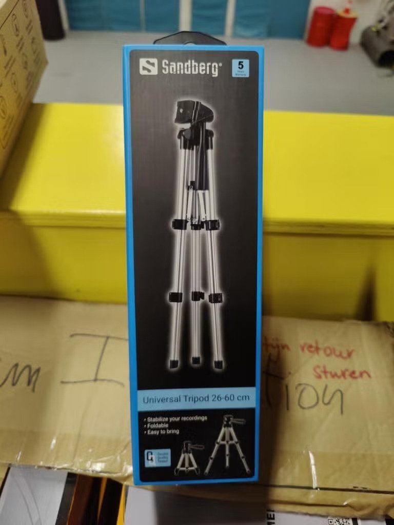 Nieuw! Sandberg Universeel Statief 26-60 cm + waterpas, Ophalen of Verzenden, Nieuw, 125 cm of minder, Driepoot