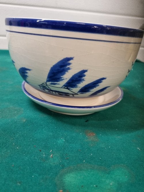 bloempot met schotel delfts blauw, Ophalen of Verzenden, 'T Olde Gre-j, Info@toldegrej.nl, Endepoelstraat 20f Didam