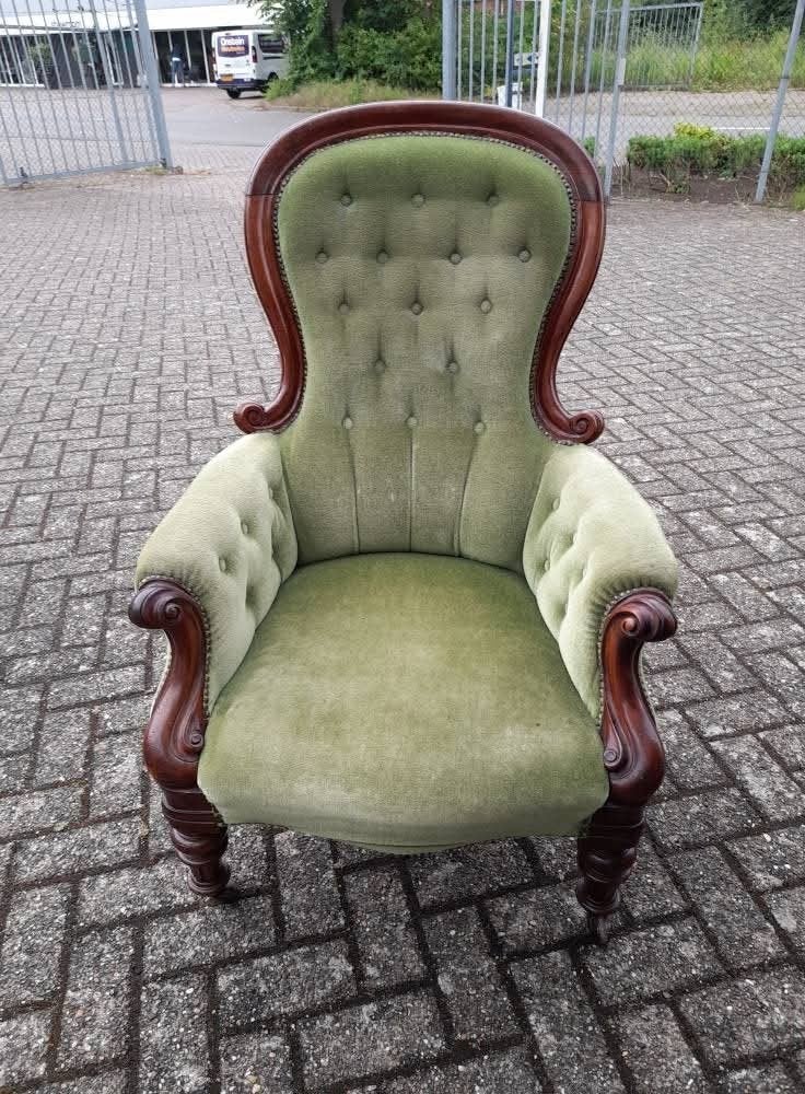 Antieke noten fauteuile, Ophalen of Verzenden, Zo goed als nieuw, 75 tot 100 cm