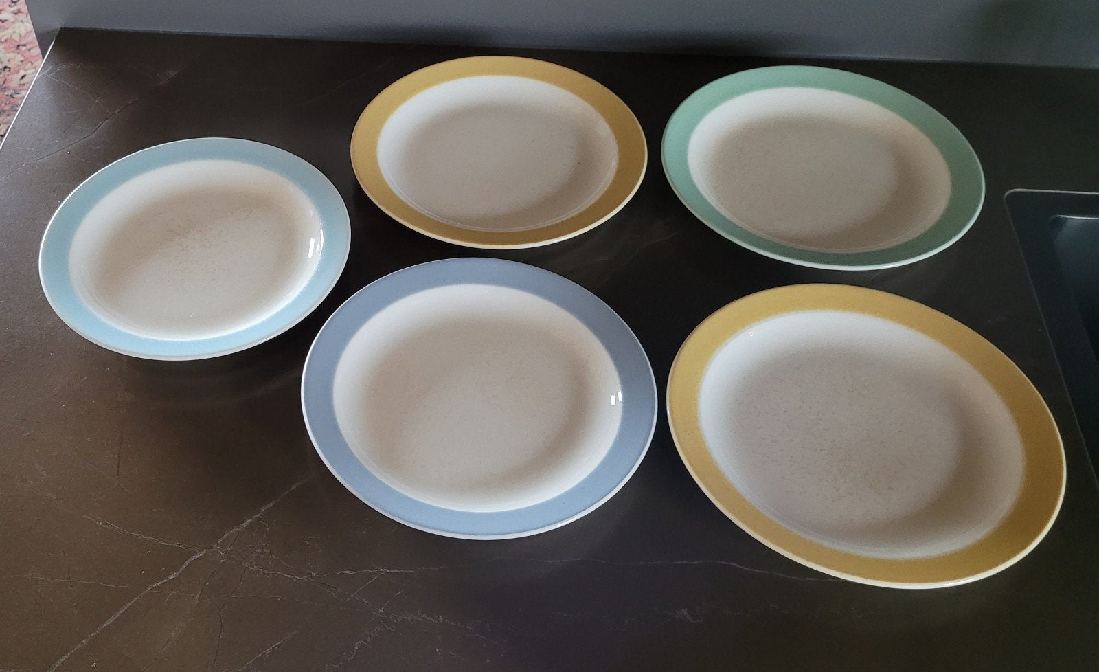 Petrus Regout Maastricht pastel ontbijt bord 5 stuks 19 cm, Antiek en Kunst, Ophalen of Verzenden