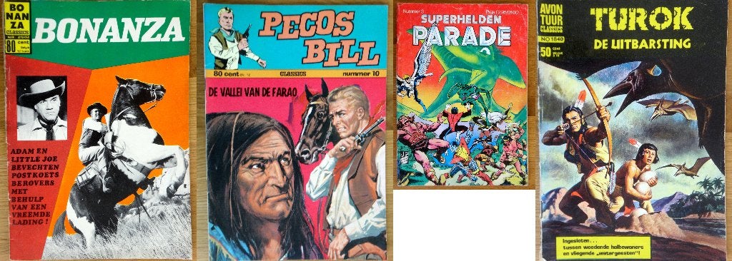 Bonanza, Pecos Bill, Turok en Superhelden Parade, Boeken, Meerdere stripboeken, Ophalen of Verzenden, Gelezen, Junior Press en Sheriff Classics