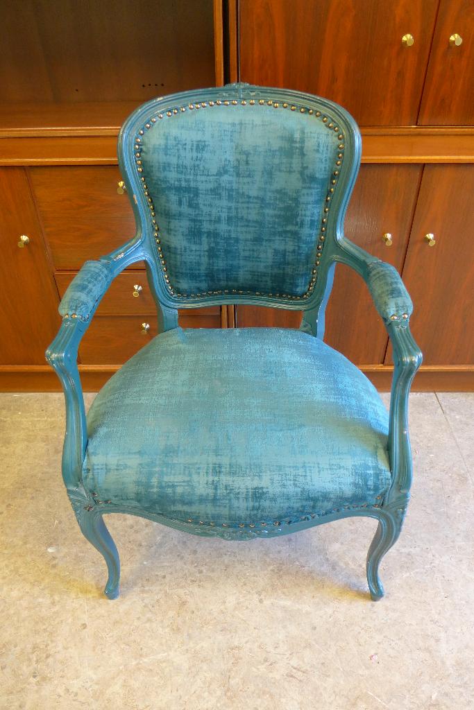 Mooi vintage brocante petrol stoeltje fauteuil, Huis en Inrichting, Fauteuils, Ophalen, Gebruikt, Brocante vintage, Onbekend