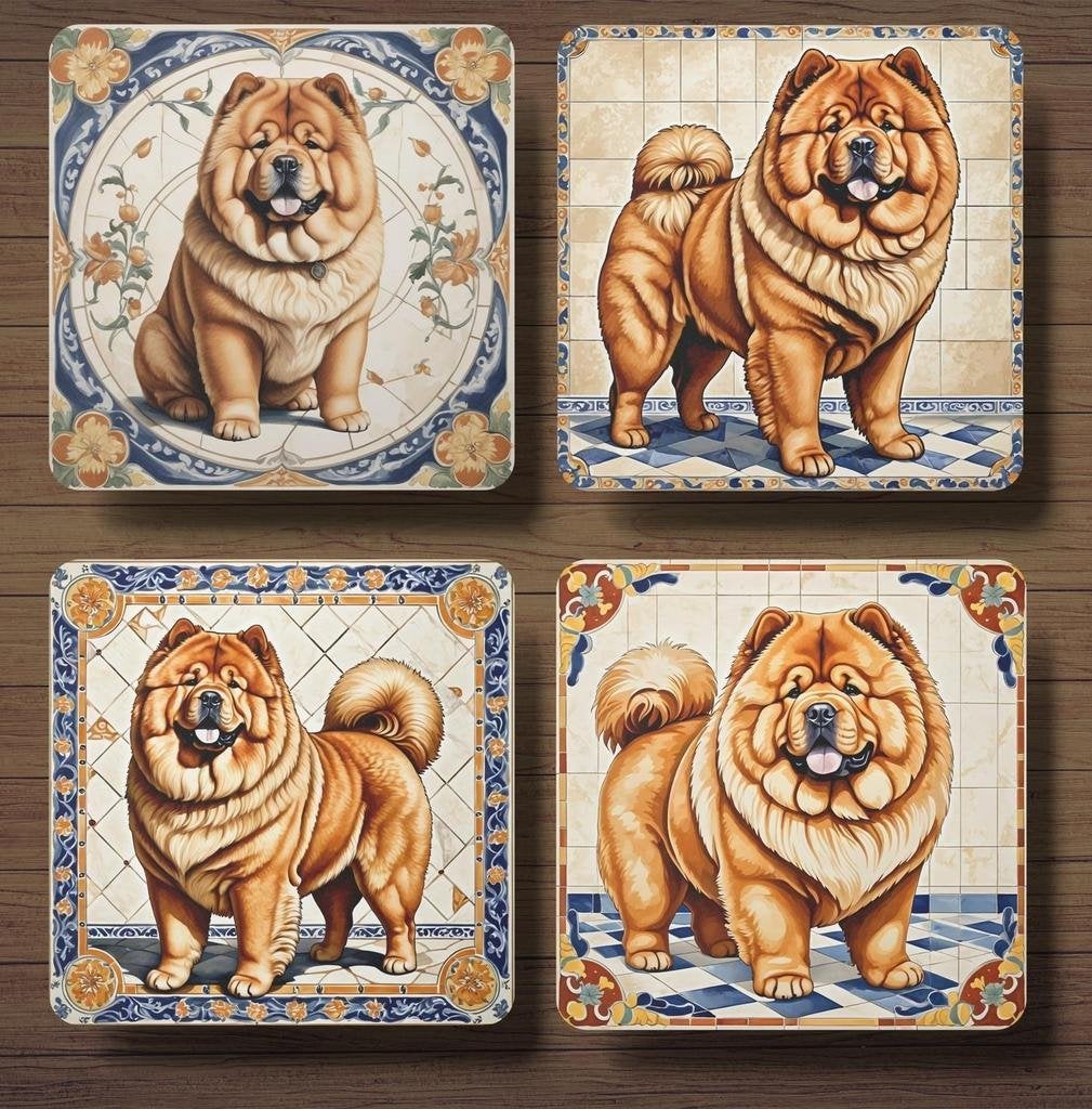 Chow Chow Italiaans tegeltje onderzetters met houder, Ophalen of Verzenden, Nieuw