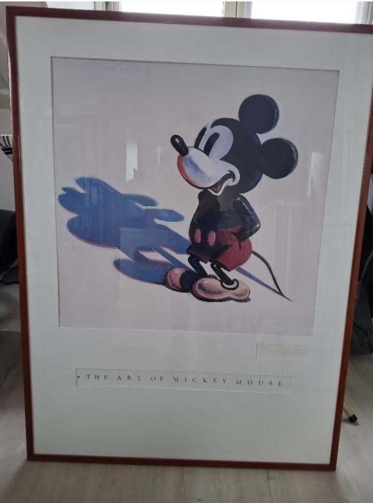 Tekening van Mickey Mouse in mooie grote rode lijst, Ophalen, Mickey Mouse, Zo goed als nieuw