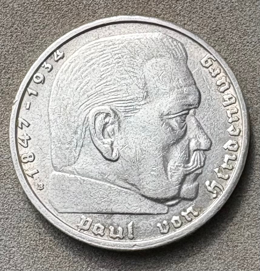 Zilveren 2 Reichsmark munt 1938B - Paul von Hindenburg, Ophalen of Verzenden, Duitsland, Losse munt, Zilver