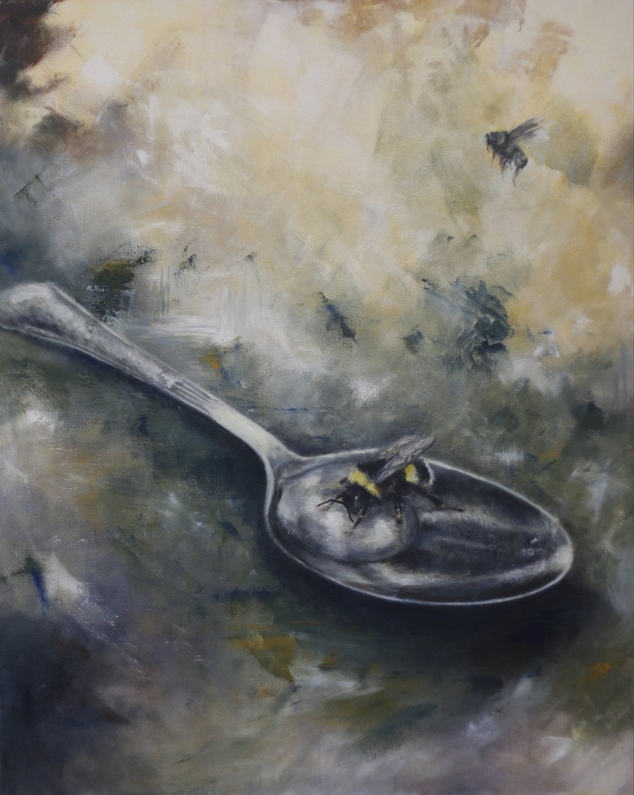 Olieverfschilderij “ a little gesture” 80 x 100cm, Ophalen, Doek, Dieren, Handgeschilderd