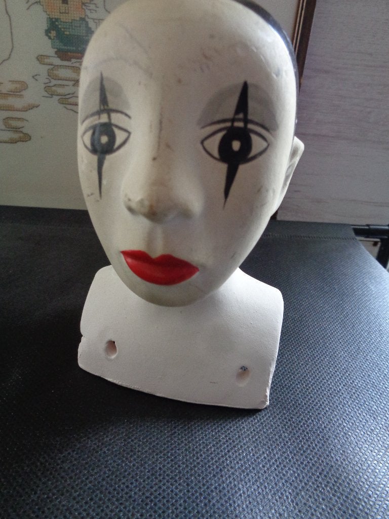 vintage hoofd van pierrot groot, Ophalen of Verzenden, Gebruikt, Pop