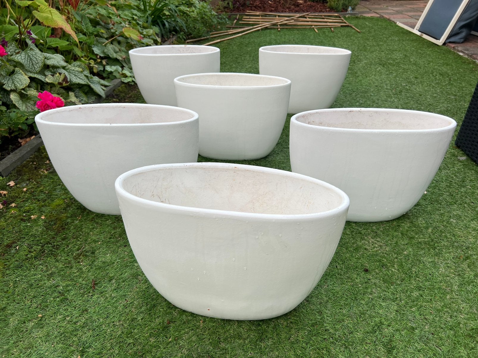 5 ovale vensterbank etalage vazen / bloempotten, 41×29×17 cm, Tuin en Terras, Ophalen, Gebruikt, Aardewerk, Minder dan 40 cm