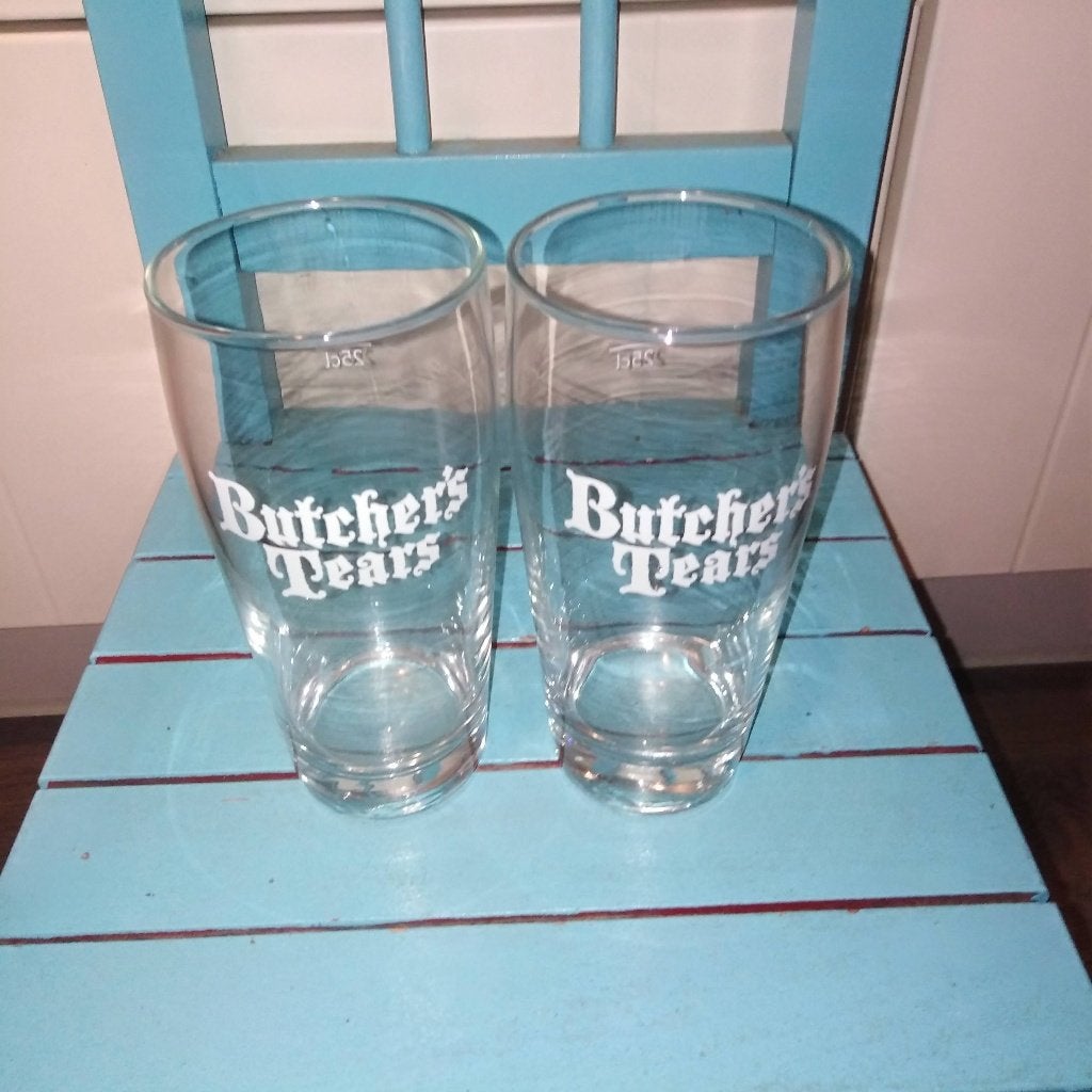 Butcher's Tears bierglazen 2 stuks, Ophalen, Gebruikt, Glas of Glazen, Overige merken