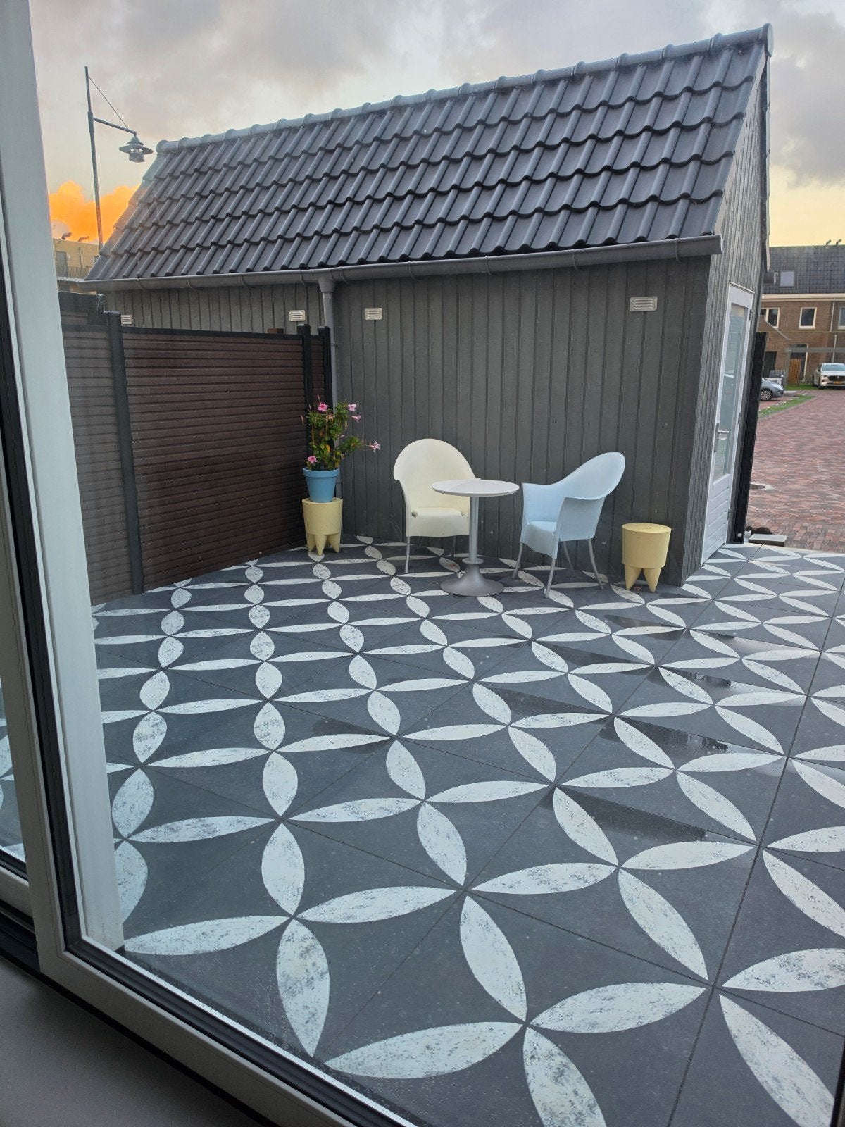Design tuintegels 70x70 cm Flower White 7 stuks, Tuin en Terras, Ophalen, Nieuw, 10 m² of meer, Beton
