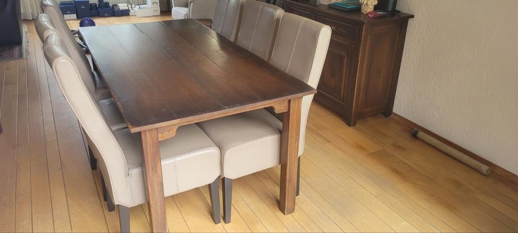 Houten eettafel met 6 stoelen, Huis en Inrichting, Tafels | Eettafels, Ophalen, Overige materialen, Gebruikt, 50 tot 100 cm