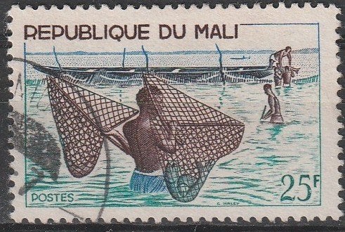 3413. Mali 10 gest. Vis, Verzenden, Overige landen, Gestempeld