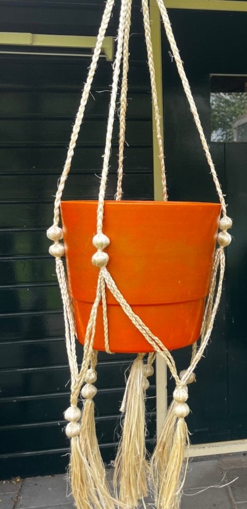 Macrame plantenhanger | Bohemian style, Beige, Decoratieobject, Ophalen of Verzenden, Zo goed als nieuw