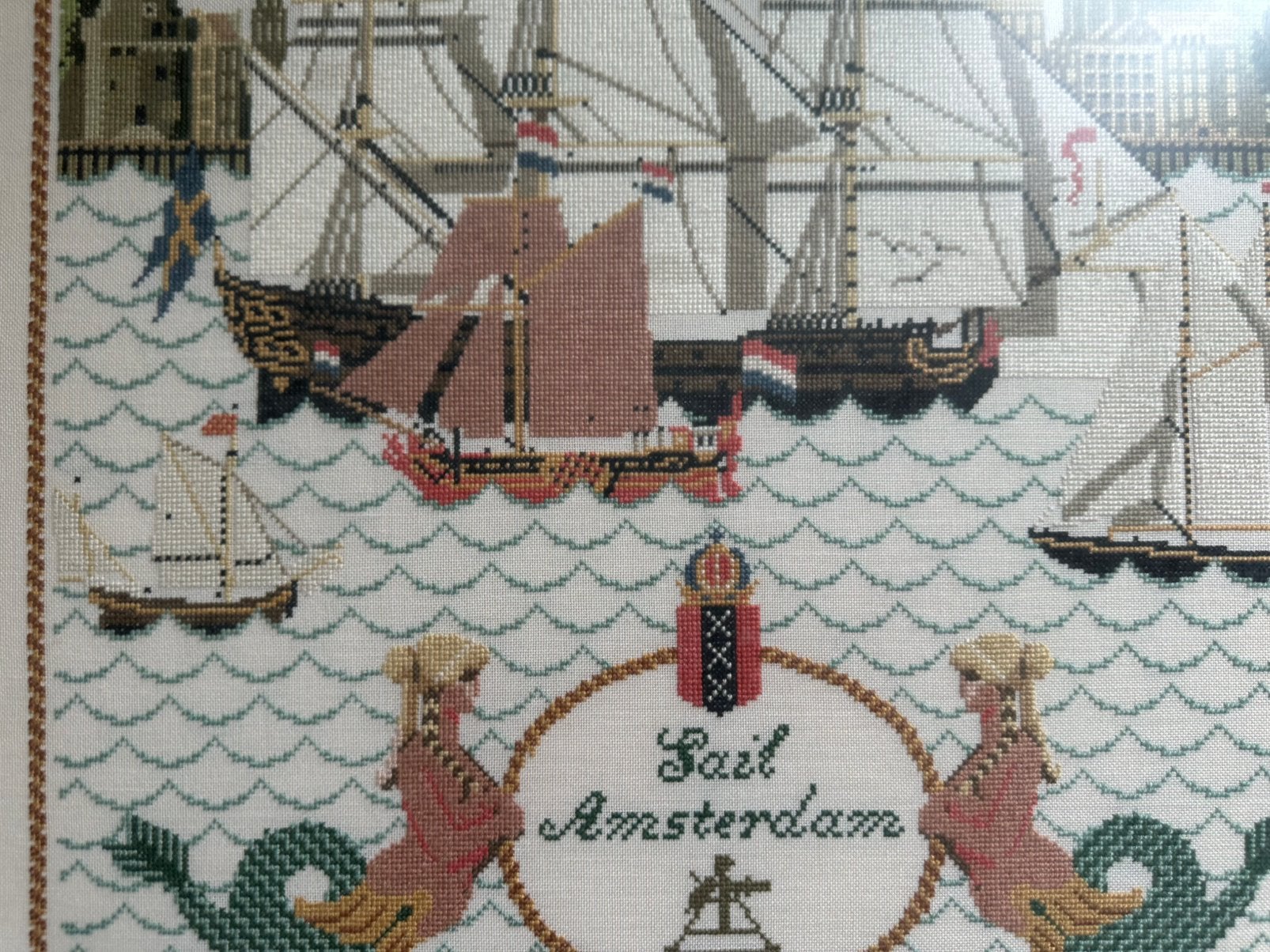 Sail Amsterdam borduurwerk ingelijst, Ophalen of Verzenden