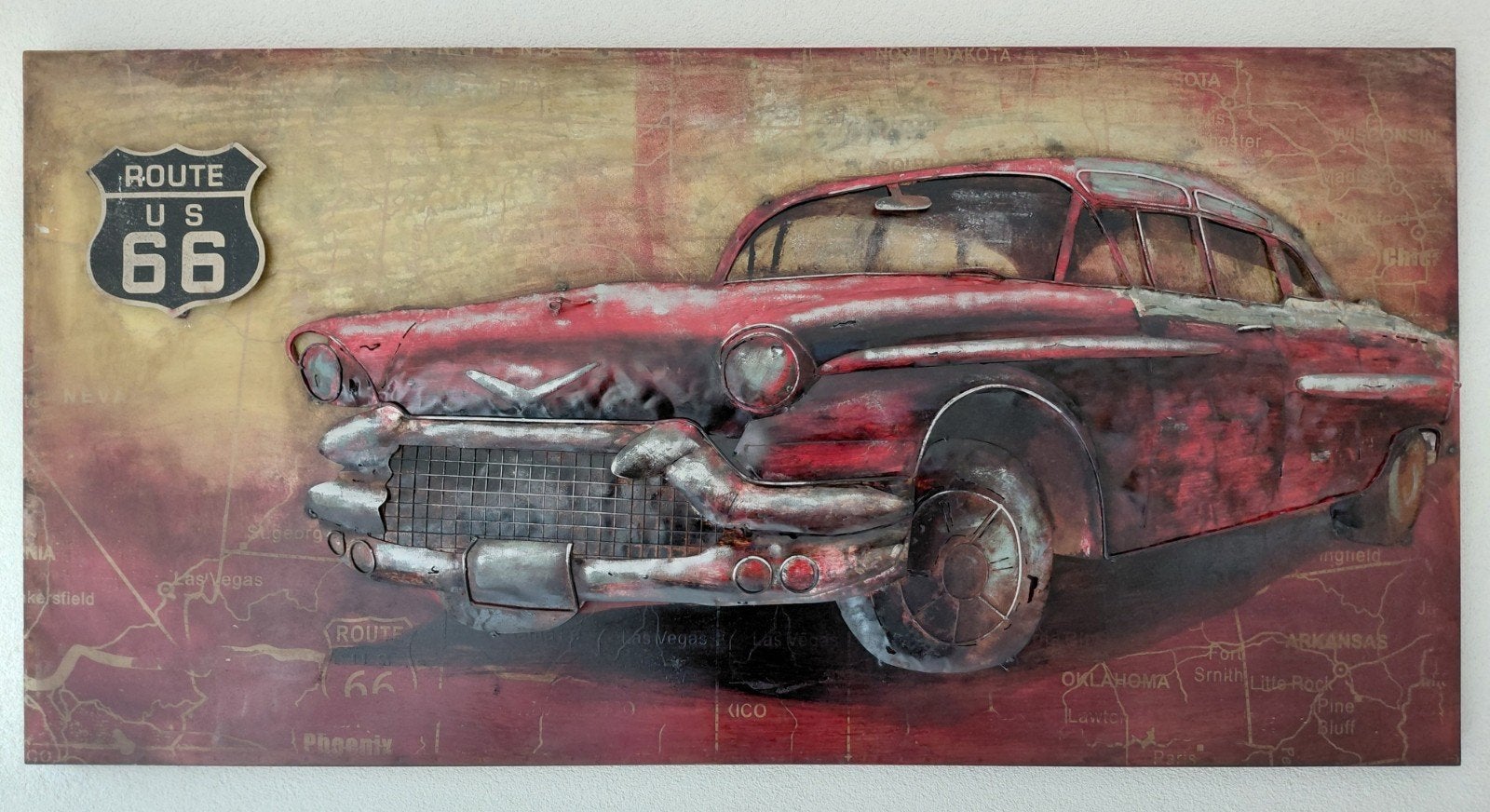 Prachtig 3D Metaal Schilderij Oldtimer Route 66 (XL Formaat:, Ophalen