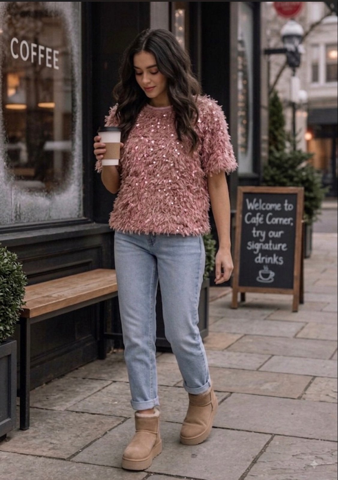 Zachtroze glitter top met korte mouwen - Maat M, Maat 38/40 (M), Ophalen of Verzenden, Zo goed als nieuw, Korte mouw
