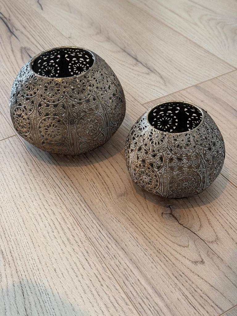 Marokkaanse kaarshouders 16 cm 12 cm, Huis en Inrichting, Woonaccessoires | Kandelaars en Kaarsen, Ophalen, Bruin, Gebruikt, Metaal