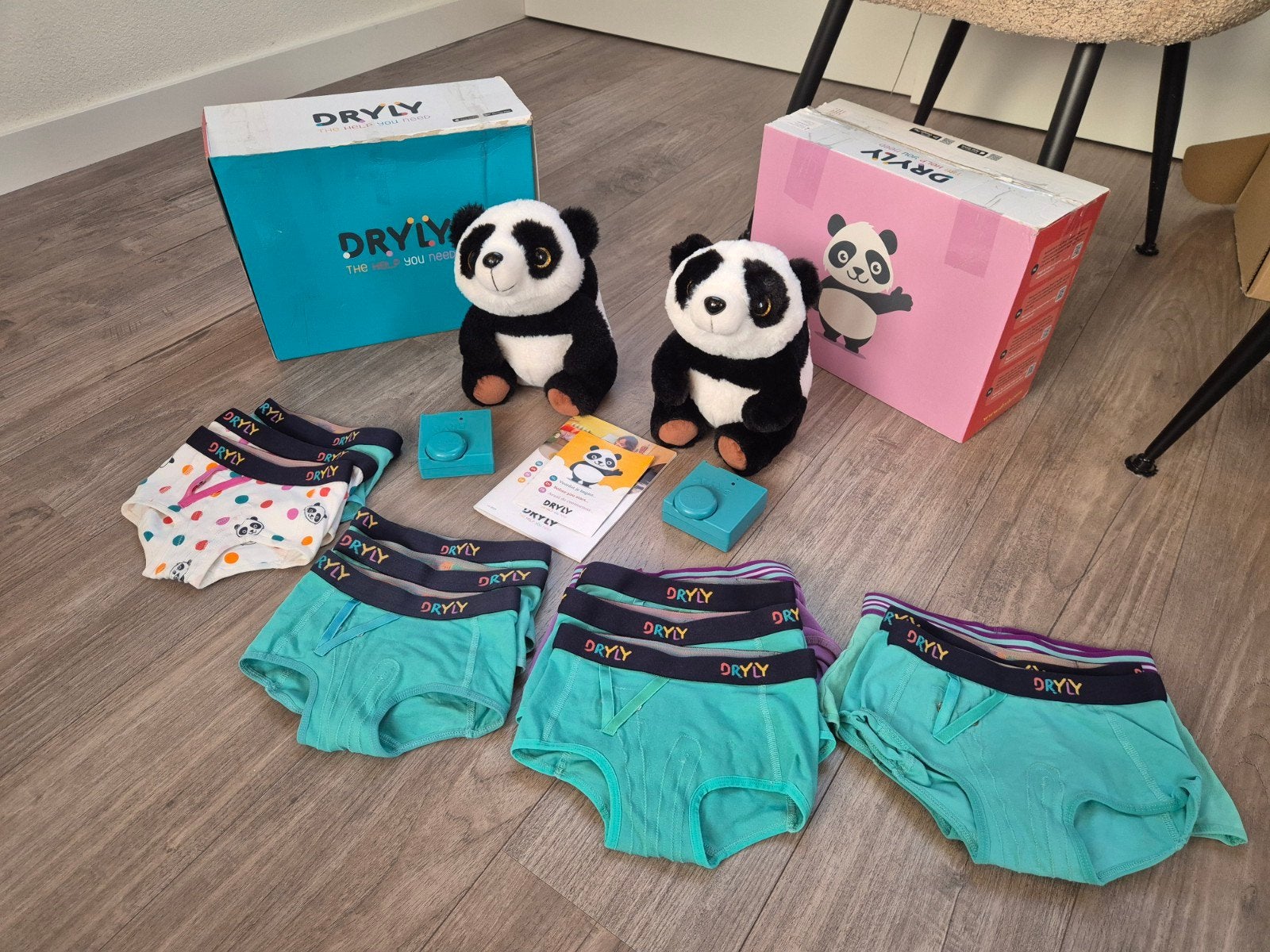 2x Dryly panda plaswekker met tril - compleet - 13x onderbro, Jongen of Meisje, Overige maten, Ophalen of Verzenden, Zo goed als nieuw