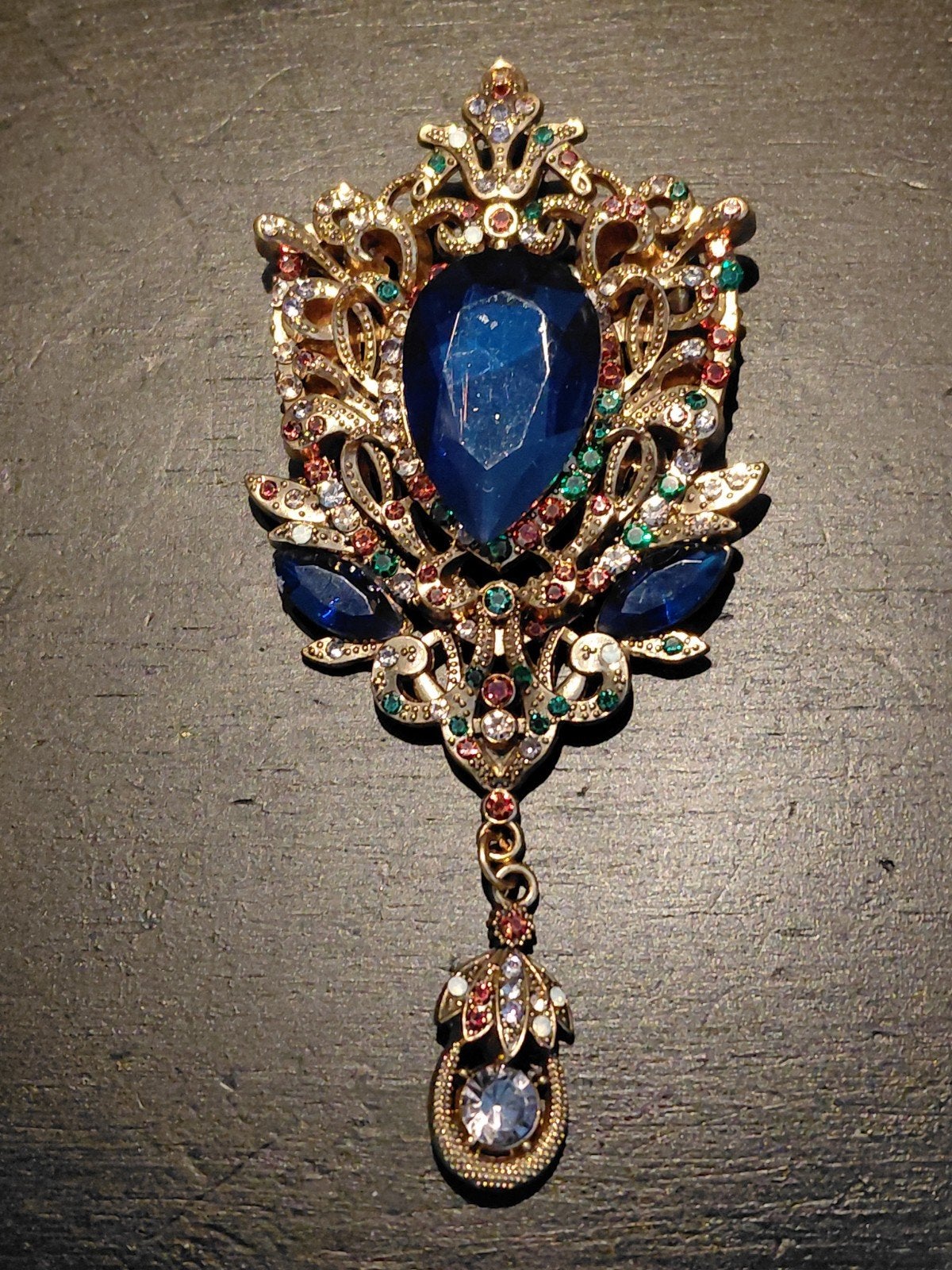 Barok Broche met Blauwe Steen en Kristallen, 10 cm of meer, Overige materialen, Nieuw, Ophalen of Verzenden