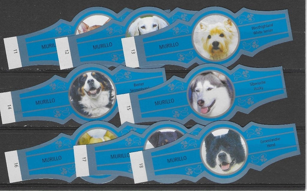 reeks  4557   honden    11-18      sigarenbanden, Ophalen of Verzenden, Zo goed als nieuw, Sigarenbandjes
