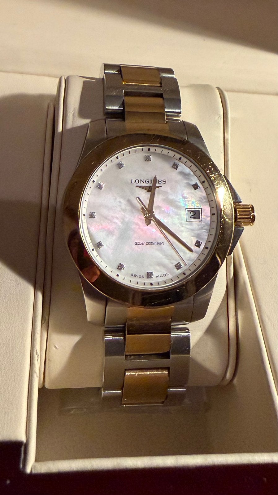 Longines conquest diamant 34mm, Staal, Gebruikt, Staal, Polshorloge